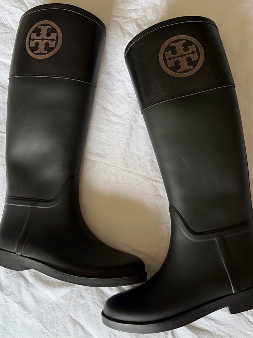 Tory Burch Black Tall Logo Rain Boots